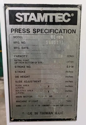 USED 2001 STAMTEC STAMTEC G1-80 PRESS