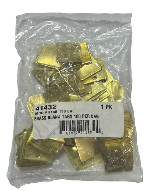 1-1/4" Blank Brass Square Metal Tags Model 916B 100 Pack