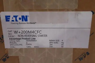 W+200M4CFC CUTLER HAMMER SIZE4 NON REVERSING STARTER 3 POLE NEW SEALED #G275
