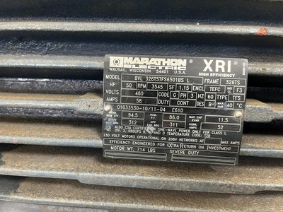 Marathon Electric 8VL 326TSTFS6501BS L 3545RPM 50HP 460V XRI Hig