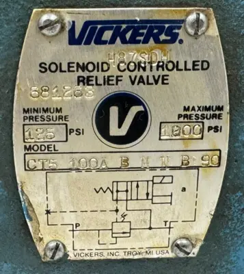 NEW VICKERS CT5-100A-B-M-W-B-90 SOLENOID CONTROLLED RELIEF VALVE 681263 1000PSI