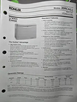 NEW 2021 20 KW Enclosed Kohler 20RCA Natural Gas Propane Generator 240V 3Phase