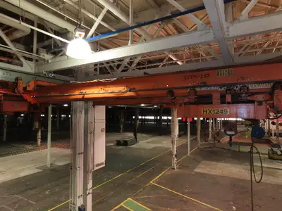 Cleveland Tramrail P&H 11 Ton Double Girder Underhung Bridge Crane 34' 10" Span