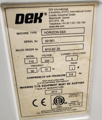 2010 DEK HORIZON 03IX SCREEN PRINTER Screen Printers | Tekmart International Inc. (3)