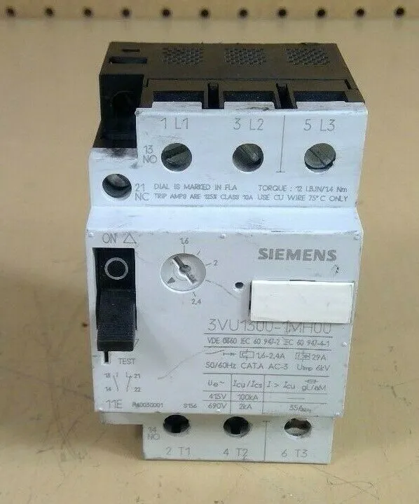 Siemens 3VU1300-1MH00 3 Pole Motor Starter / Protector 4H