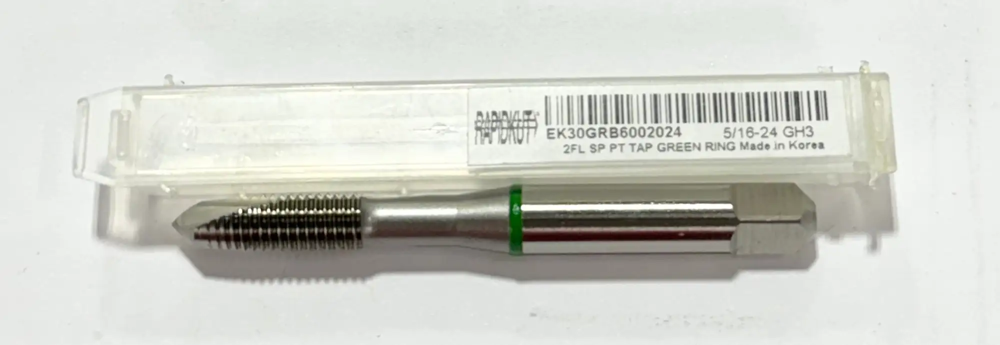RapidKut 5/16"-24 HSSE-V3 Spiral Point Plug Tap GH3 2 Flute Green Ring