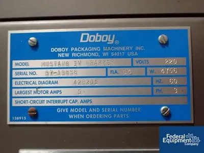 USED Doboy Doboy Packaging Mustang IV Horizontal Flow Wrapper
