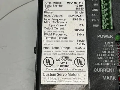 USED CUSTOM SERVO MOTORS MPA-09-313