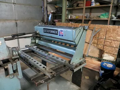 22 Ga. x 4 ft Roper Whitney Connecticut Bench Brake and 18" Lockformer Manual Cleatbender - Steel Stand made by previous Owner