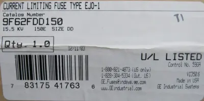 NEW LOT OF 3 GE 9F62FDD150 CURRENT LIMITING FUSE 15.5KV 150E DD