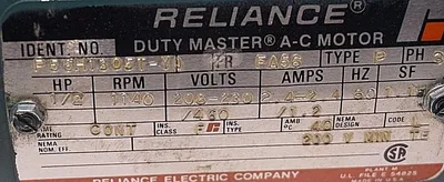 NEW RELIANCE P56H1305T-Y0 DUTY MASTER FA56 AC MOTOR 1/2 HP 1140 RPM P56H1305TY0
