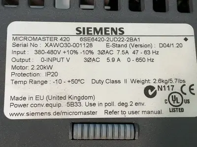 Used SIEMENS 6SE64202UDD222BA1 Variable Speed Drives Ohio US | HGR 24 #1545325