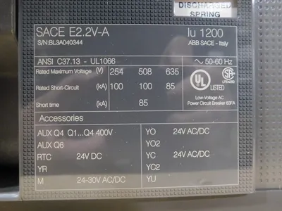 ABB SACE E2.2V-A Circuit Breaker 1200 A 635V SACE Ekip Touch LSI 1200A New