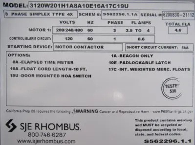 NEW SJE RHOMBUS 3120W201H1A8A10E16A17C19U CONTROL PANEL