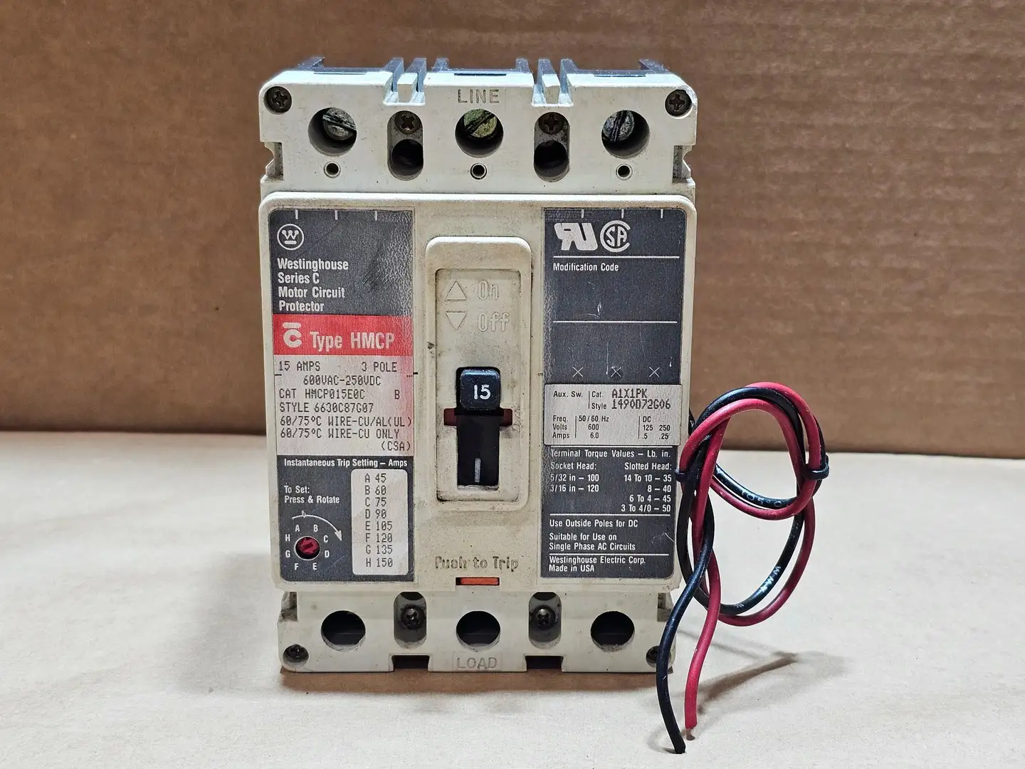 Used WESTINGHOUSE HMCP015E0C Switchgears British Columbia CA | Lenmark #1438219