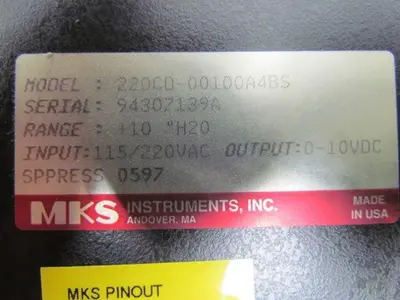 MKS 220CD-00100A4BS Capacitence Manometer+10"H20 Type 220CD