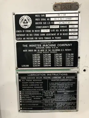 USED MINSTER MINSTER B1-22 PRESS