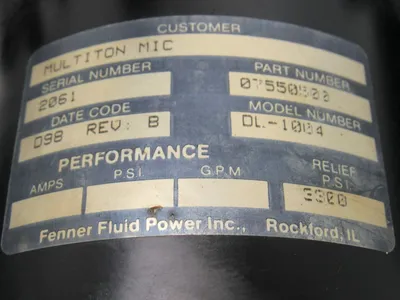Fenner 07550500 DL-1004 Hydraulic Pump Power Unit 24VDC 3300 PSI Muliton Mic