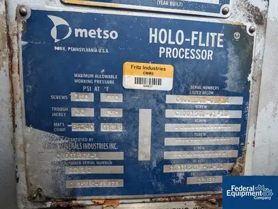 USED Metso Minerals Industries Inc. 12" x 168" Metso HoloFlite Twin Screw Dryer, S/S