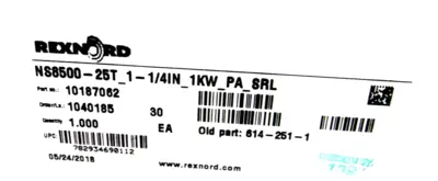 NEW REXNORD 10187062 SPROCKET NS8500-25T_1-1/4IN_1KW_PA_SRL
