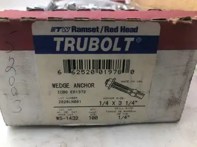 Trubolt WS-1432 1/4″ X 3-1/4″ Steel Wedge Anchor; 1/4″ Drill Size -NIB of 100