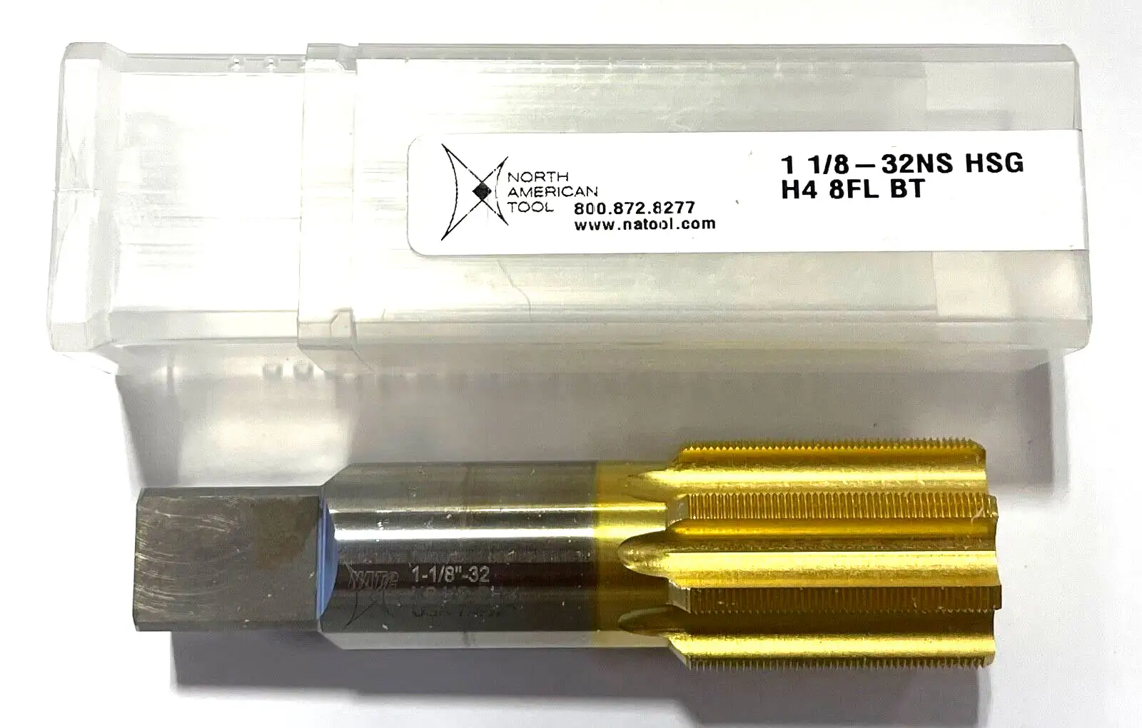NAT 1-1/8"-32NS HSS Hand Tap Tin Coating 8 Flute H4 Bottoming Tap USA Made