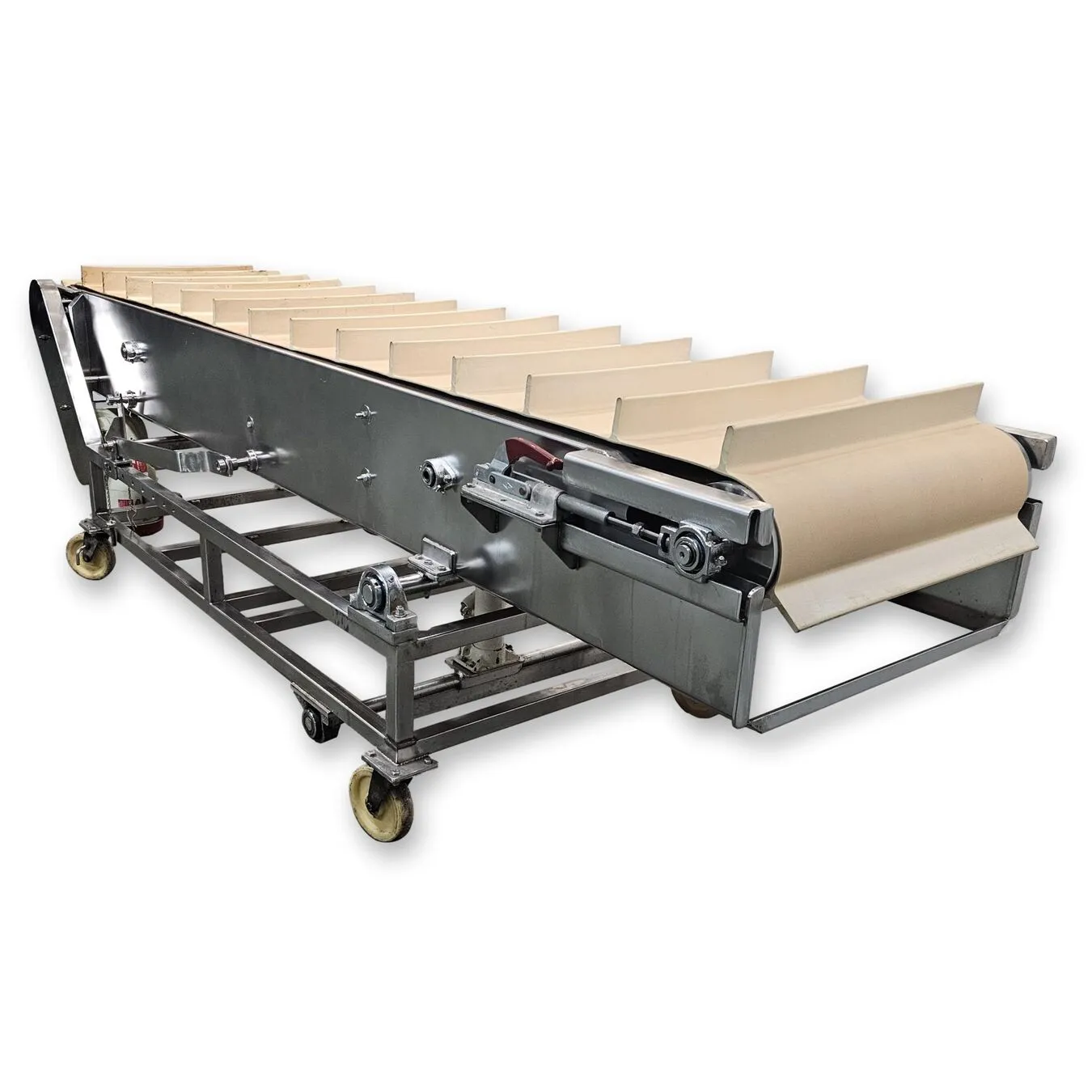 Used 23"W X 9'-6"L Stainless Steel Sanitary Cleated incline Belt Conveyor