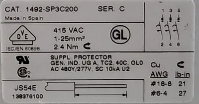 Allen Bradley 1492-SP3C200 Ser C circuit breaker 20 amp 3 pole. 4D-26
