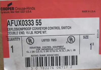 NEW CROUSE HINDS AFUX033355 CONVEYOR BELT CONTROL SWITCH