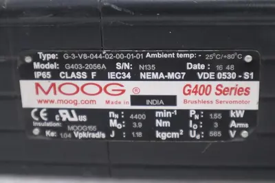 MOOG G403-2056A G400 SERIES W/ D875-332 BRUSHLESS SERVO MOTOR STOCK 2581-A
