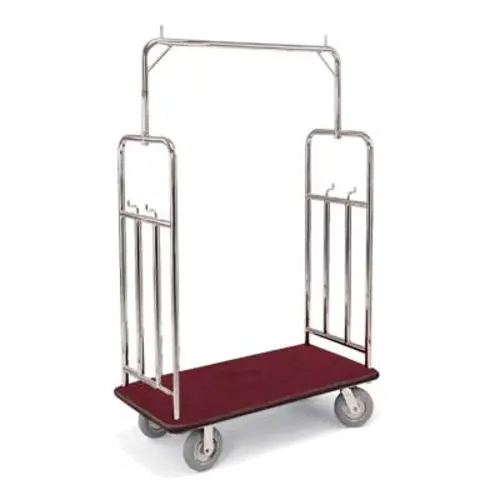 Forbes Industries Luggage Cart w/ Carpeted Deck - 48 1/2"L x 23 1/2"W x 75"H, Brushed Steel (2549-SS)