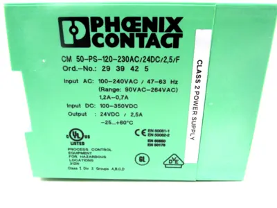 NEW PHOENIX CONTACT CM50-PS-120-230AC/24DC/2.5/F POWER SUPPLY WITH CABLE
