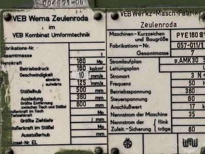 USED 1980 WMW ZEULENRODA PYE 160 SS