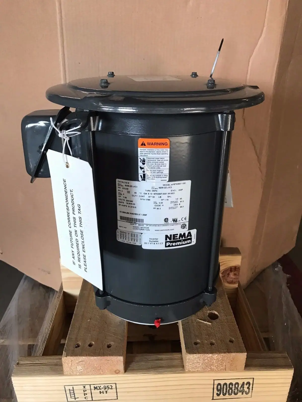 USED NIDEC 7.5HP INDUSTRIAL MOTOR, 1765 RPM, NEMA, 3PH