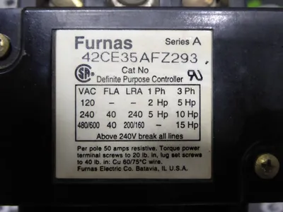 Furnas 42CE35AFZ293 Definite Purpose Contactor Series A Used
