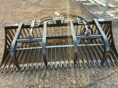 New JCT 84” Rock Bucket Grapple Skid Steer Attachment, Universal Quick Attach, Two Hydraulic Grapple...