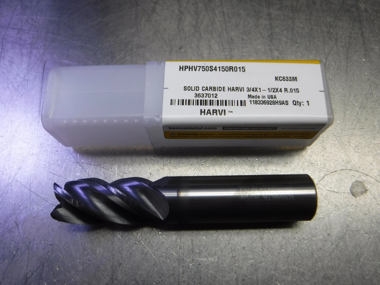 Kennametal 3/4" 4 Flute Carbide Endmill HPHV750S4150R015 KC633M (LOC1733A)