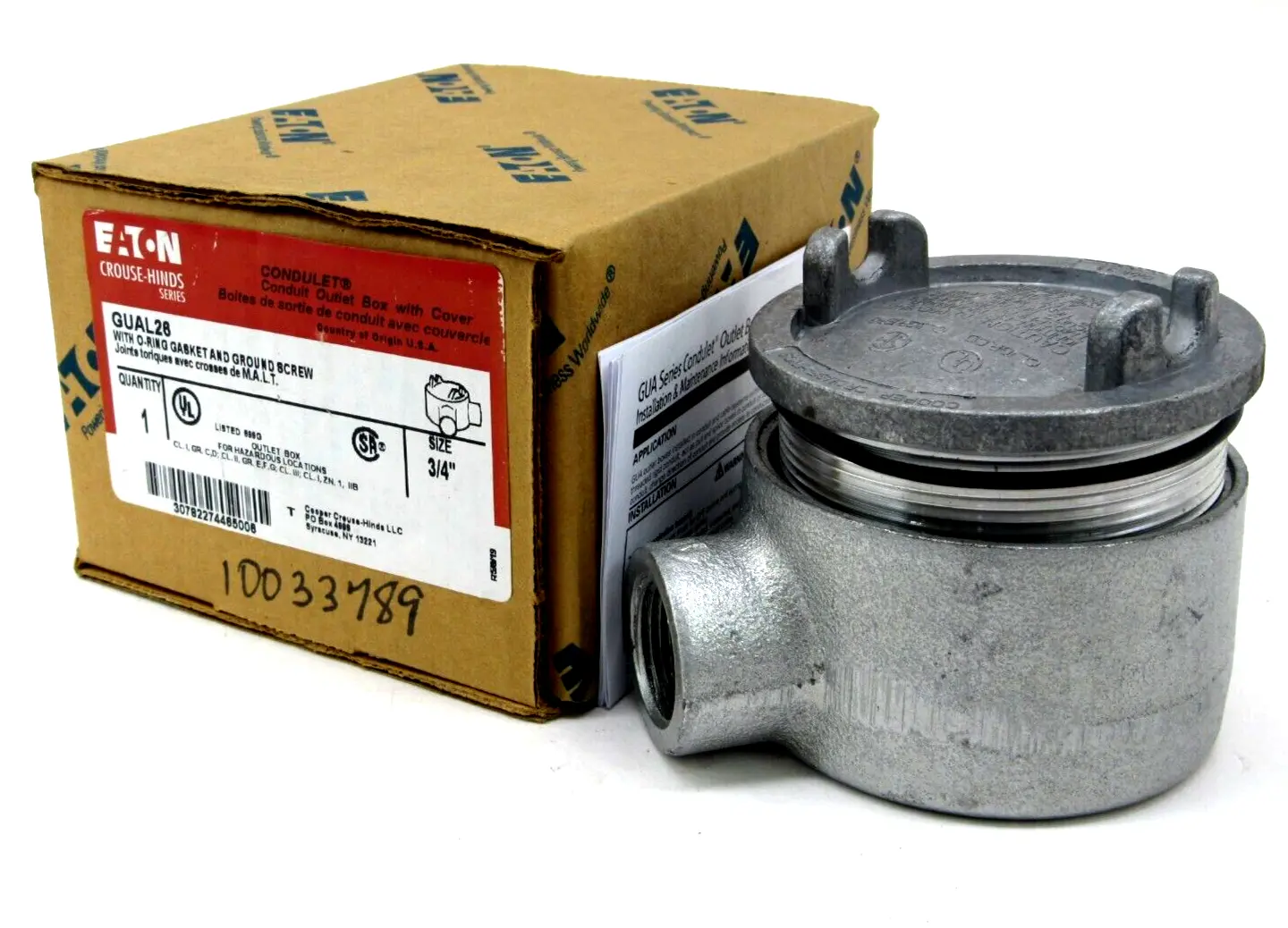 NEW EATON GUAL26 CONDUIT OUTLET BOX W/ O-RING, GASKET AND GROUND SCREW 3/4"