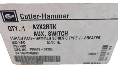 NEW CUTLER HAMMER A2X2RTK AUXILIARY SWITCH SER. C TYPE J
