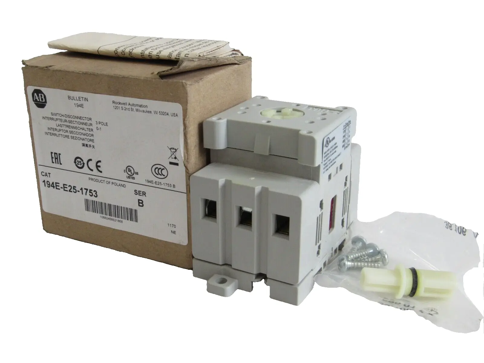 ALLEN BRADLEY 194E-E25-1753 DISCONNECTOR SWITCH 194EE251753 NEW, SURPLUS