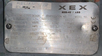 250 hp 1188 rpm 460 volts Reliance Electric AC Motor
