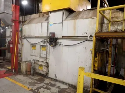 48" X 3-STAGE RANSOHOFF ROTARY DRUM BATCH AUTOMATIC PARTS DEBURR & WASHER SYSTEM, NEW 2013: YOBRO #24300