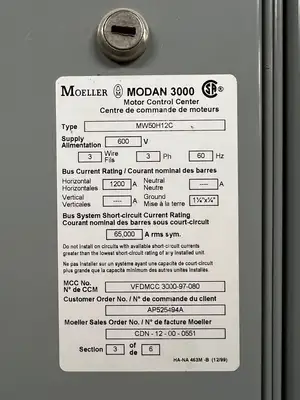 Modan 3000 VFD MCC, 600V, 3-Ph, 1200A, 6 Sections