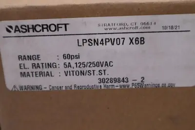 NEW ASHCROFT LPSN4PV07 X6B Pressure Switch 60psi 5A 125/250VAC STOCK H185