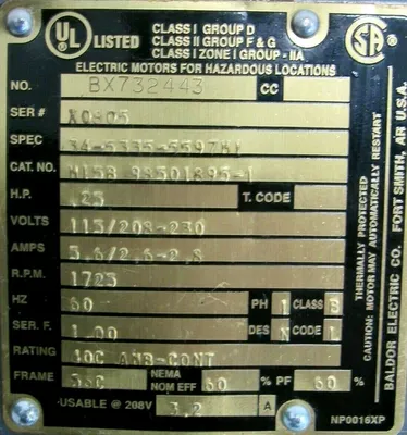 NEW BALDOR 34-5335-5597M1 MOTOR M158 98501895-1 .25HP 115/208-230V 1725 RPM
