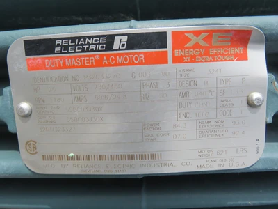 25 hp Reliance Electric AC Motor, 1180 Rpm , 460v