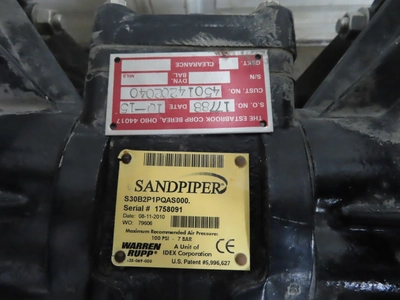 3" Sandpiper S30 Air Operated Double Diaphragm Pump, Non-Metallic Polypropylene