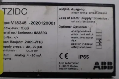 ABB V18345-2020120001 Valve Positioner - STOCK 3139CC