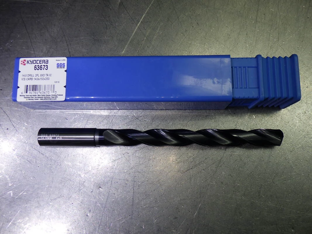 Kyocera SGS 14.8mm Coolant Thru 8xD Carbide Drill 16mm Shank 63673 (LOC3515)