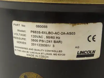 Lincoln 080088 P653S Electric Grease Lubricator Pump 120VAC 8-Liter